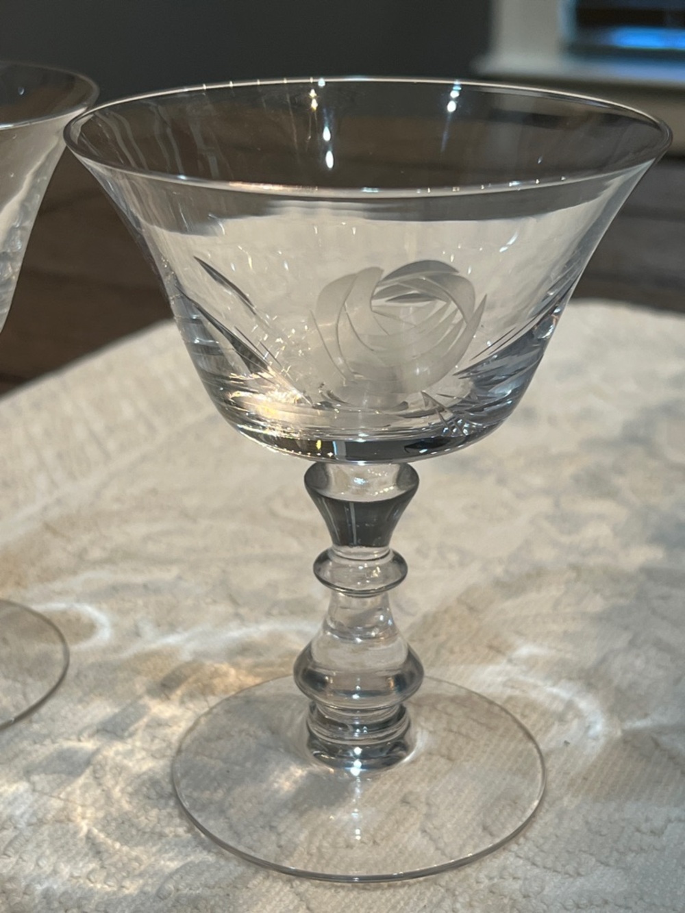 TWO VINTAGE FOSTORIA ROSE CHAMPAGNE TALL SHERBETS 4 7/8" DISCONTINUED 1951-1973